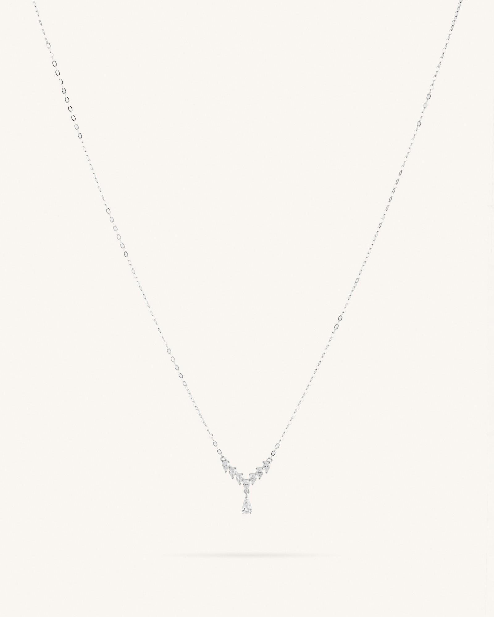 Κολιέ Με Σταγόνα V Sterling Silver 925 Crystal Drops