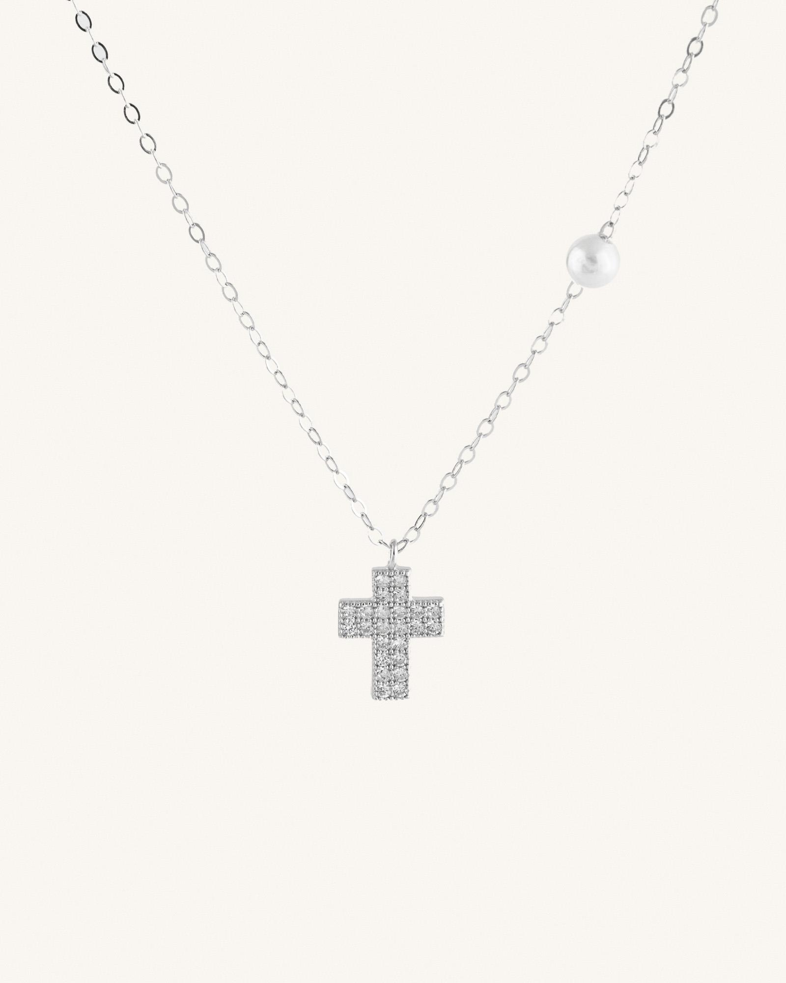 Κολιέ Με Σταυρό Και Πέρλα Sterling Silver 925 Gender