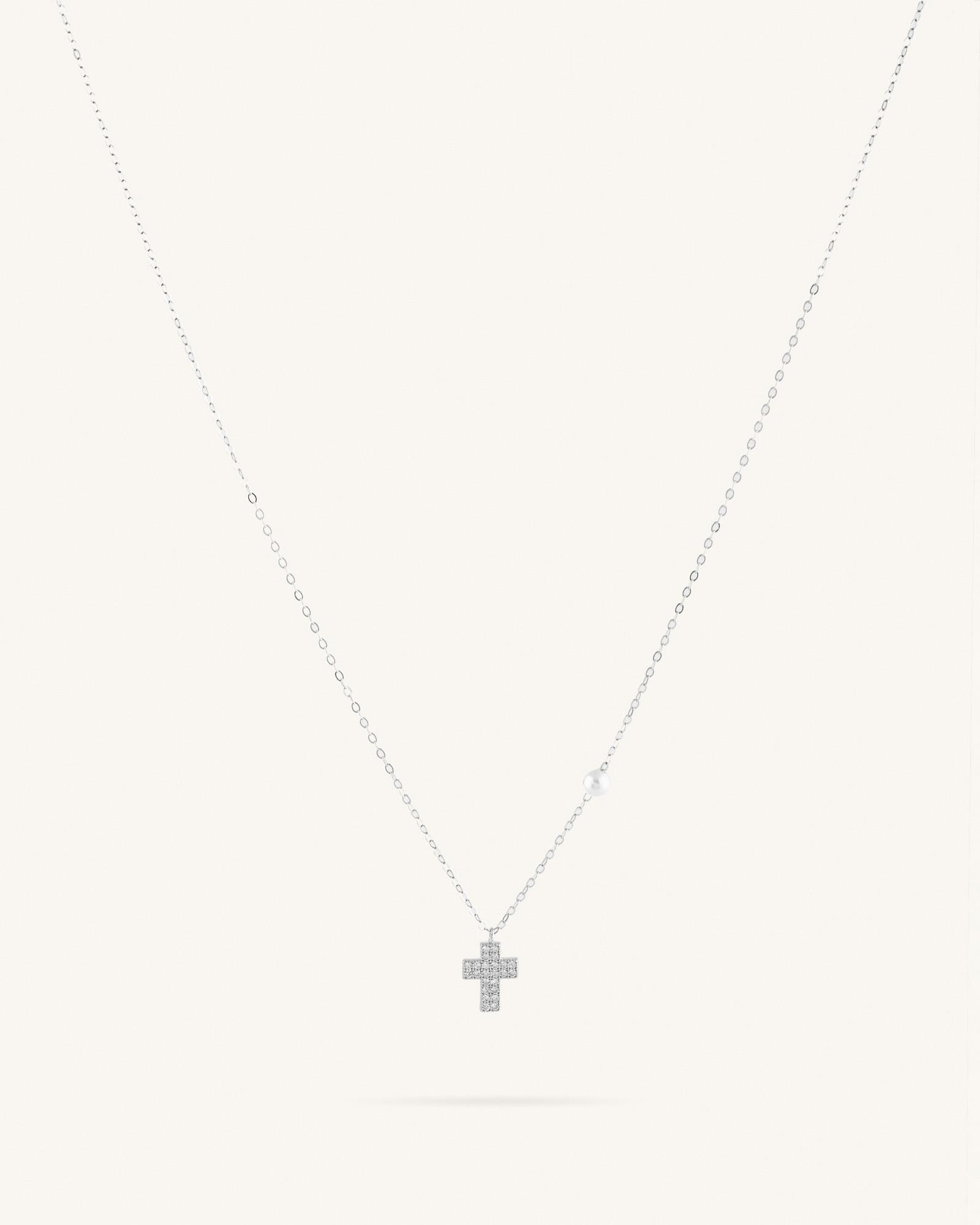 Κολιέ Με Σταυρό Και Πέρλα Sterling Silver 925 Gender