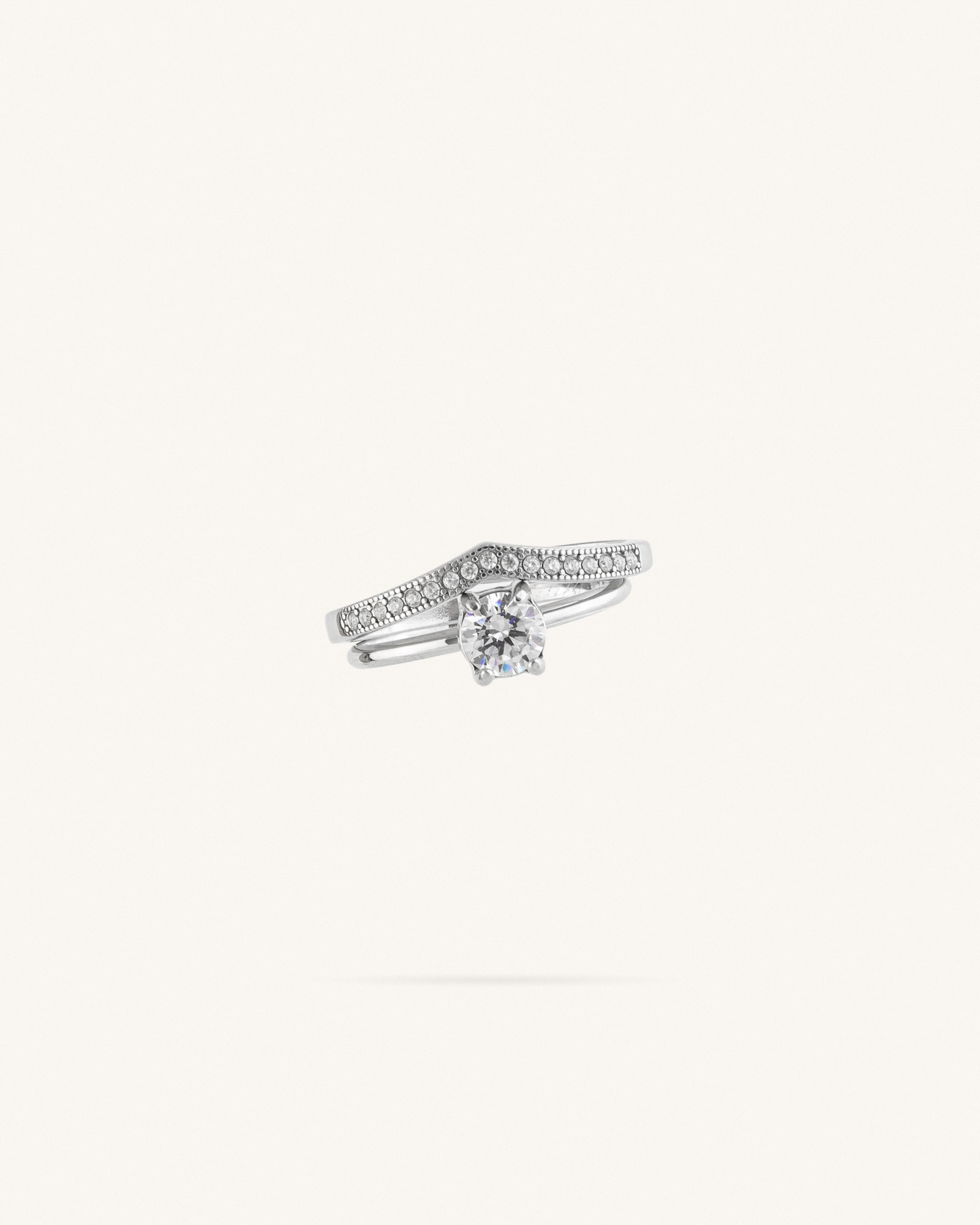 Δαχτυλίδια Σετ Γυναικεία Ρυθμιζόμενα με Solitaire & Pave Ζιργκόν Crown Duo