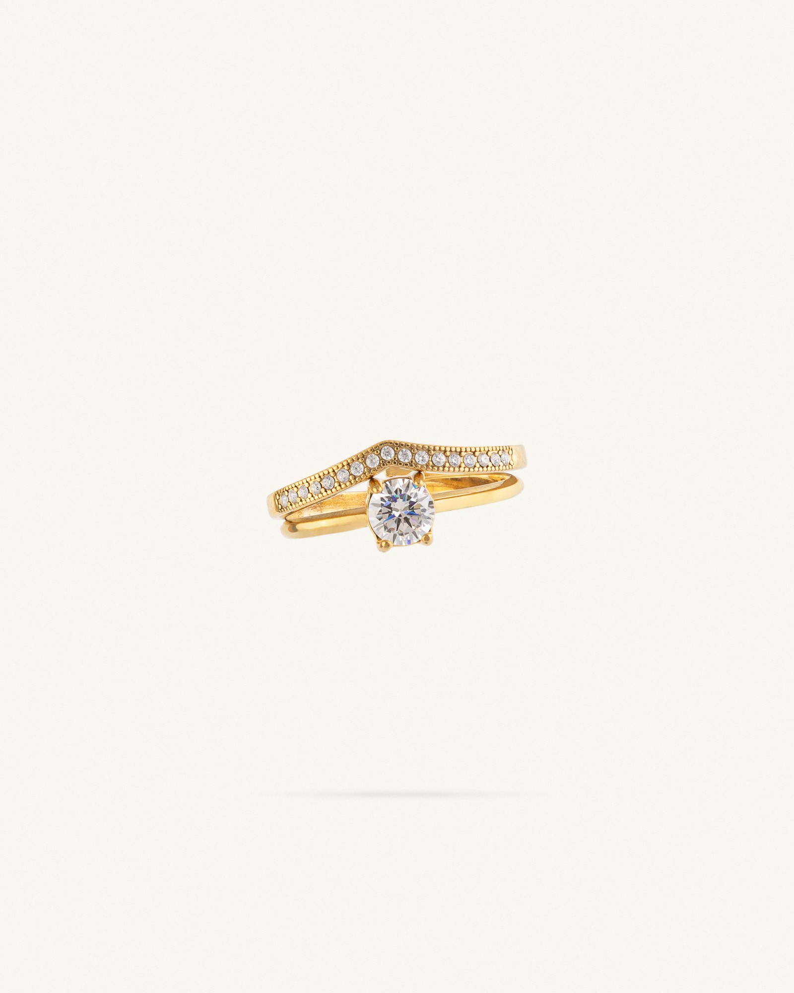 Δαχτυλίδια Σετ Γυναικεία Ρυθμιζόμενα με Solitaire & Pave Ζιργκόν Crown Duo