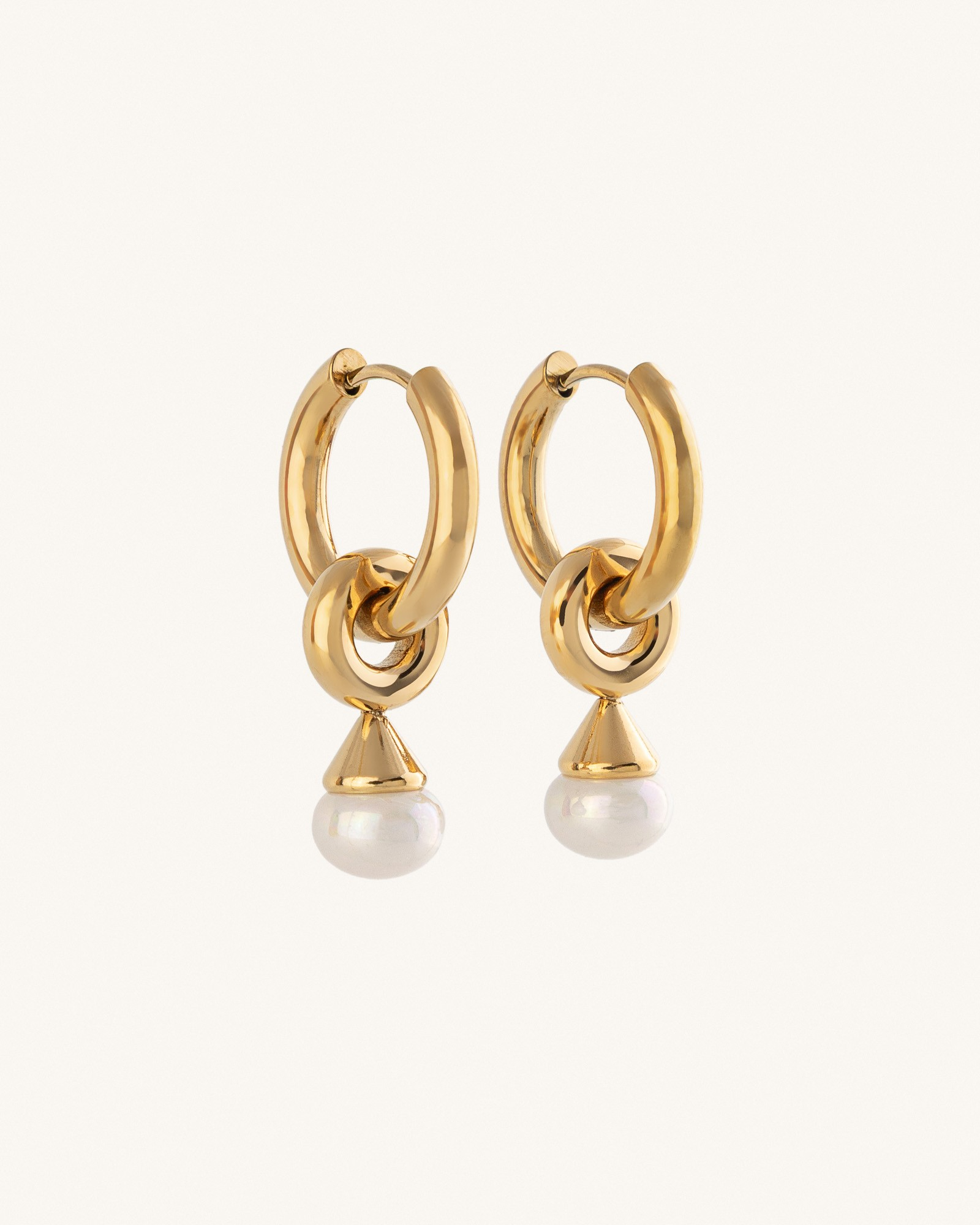 Σκουλαρίκια Κρίκοι με Κρεμαστή Πέρλα Pearl Drop Hoops