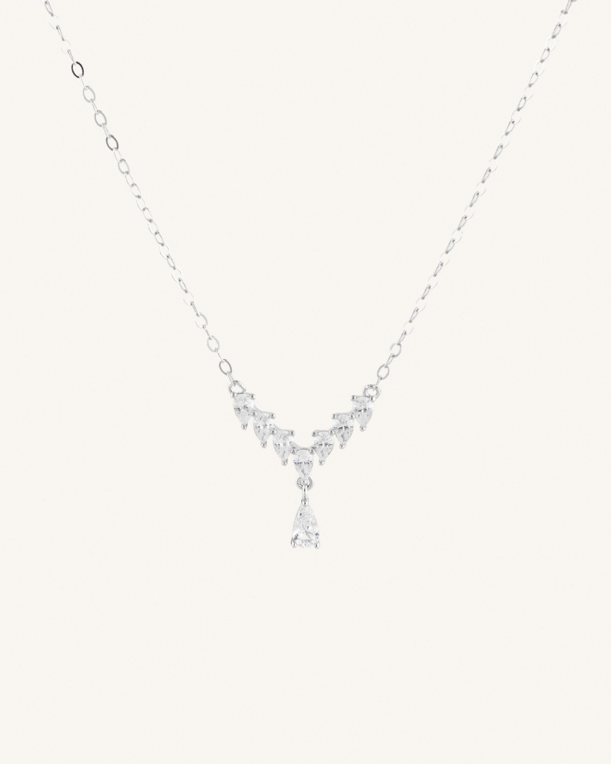 Κολιέ Με Σταγόνα V Sterling Silver 925 Crystal Drops