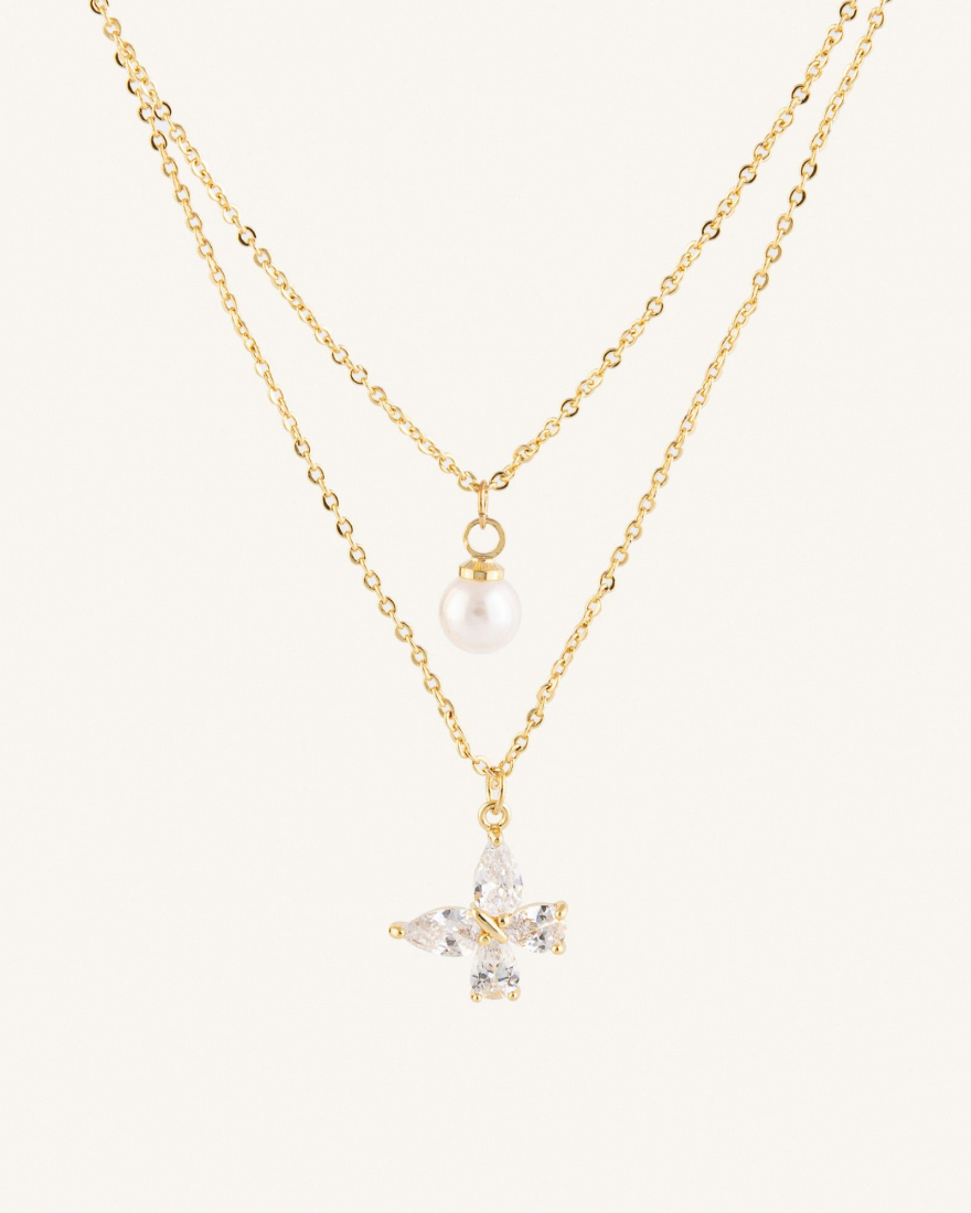Κολιέ Διπλό Butterfly Pearl