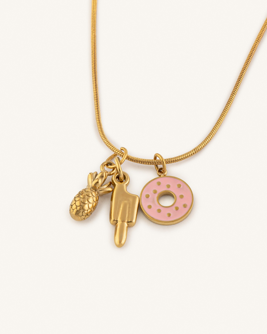 Κολιέ Snake Chain με Charms Ανανά Παγωτό και Ντόνατ